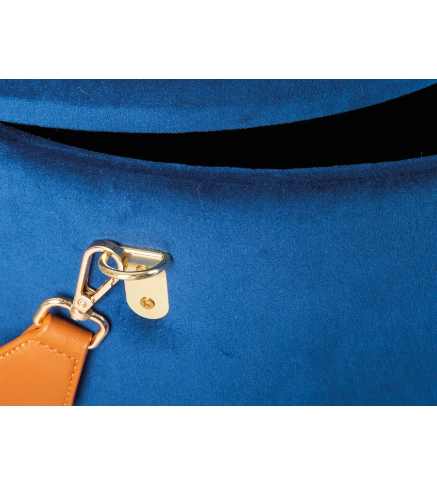 POUF "SECCHIELLO" IN VELLUTO BLU CON MANIGLIA, 35X35X45 CM